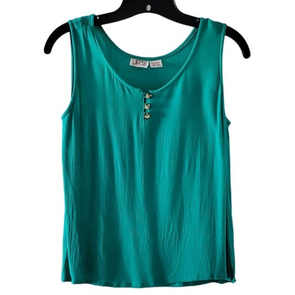 JR's Tops - JRs (Vintage) Scoop Neck Crepe Shell / Tank Top | EUC | SP | Blue-Green